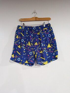 Forever 21 Retro Print Lined Swim Trunks Blue Yellow Pink Size Medium
